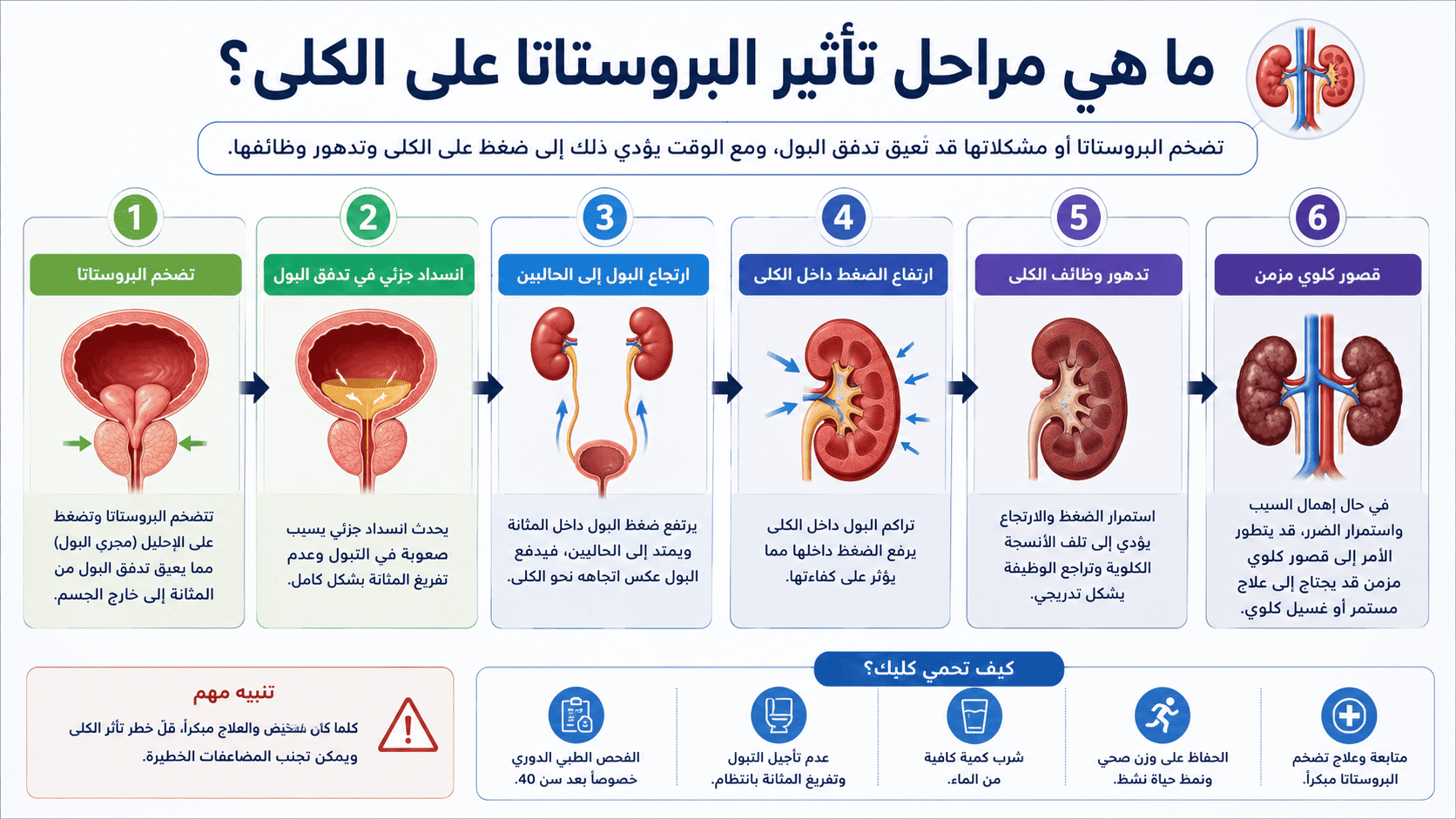 ما هي مراحل تأثير البروستاتا على الكلى؟